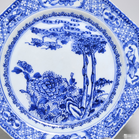 古玩陶瓷清雍正青花花卉紋八方盤拍賣，當前價格1588元