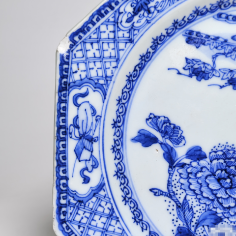 古玩陶瓷清雍正青花花卉紋八方盤拍賣，當前價格1588元