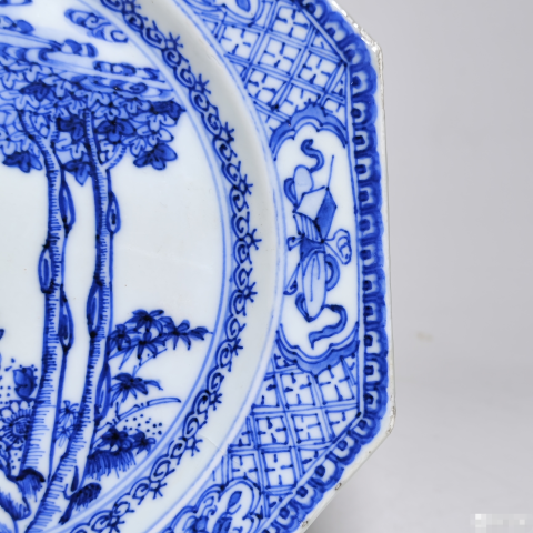 古玩陶瓷清雍正青花花卉紋八方盤拍賣，當前價格1588元