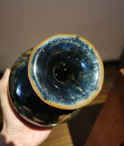 古玩陶瓷明代?窯變黑釉撇口瓶拍賣，當前價格999元