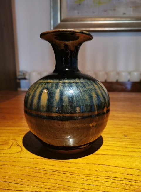 古玩陶瓷明代?窯變黑釉撇口瓶拍賣，當前價格999元