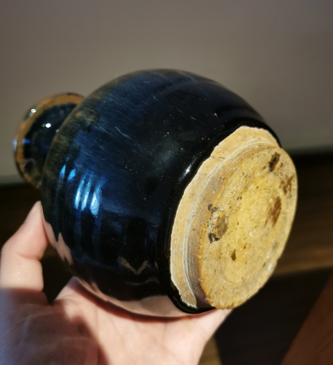 古玩陶瓷明代?窯變黑釉撇口瓶拍賣，當前價格999元