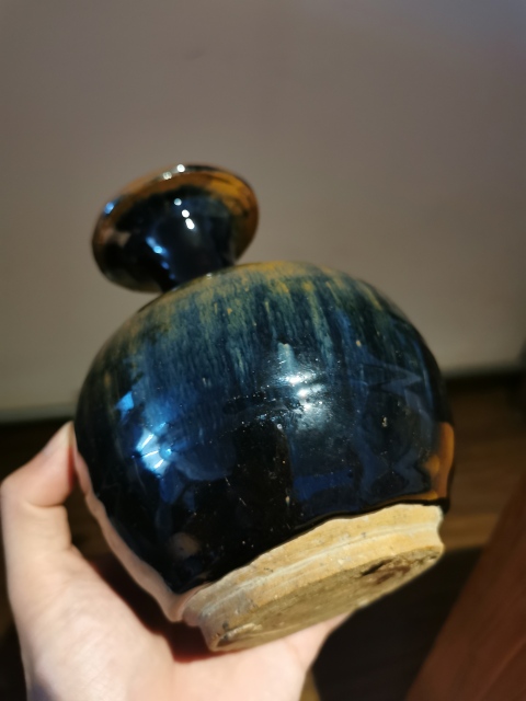 古玩陶瓷明代?窯變黑釉撇口瓶拍賣，當前價格999元