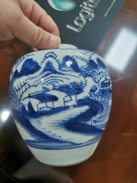 古玩陶瓷青花山水樓閣小罐拍賣，當前價格3500元