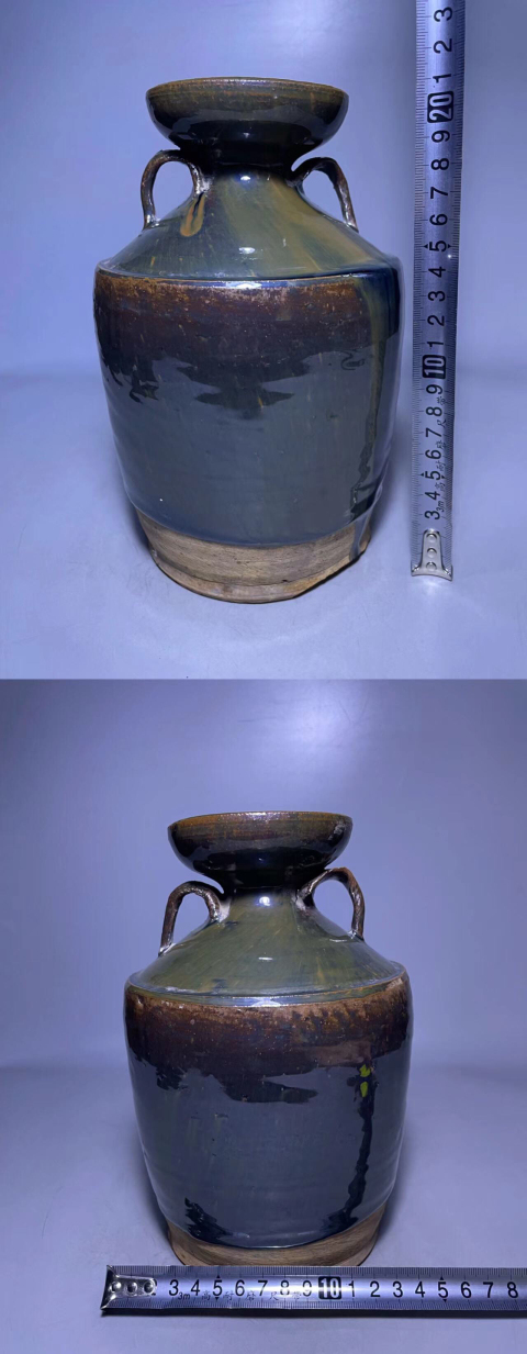 古玩陶瓷明代窯變醬釉雙系盤口瓶拍賣,當前價格0元
