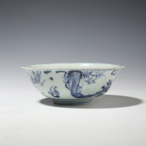 古玩陶瓷明中·青花春游圖撇口碗拍賣，當前價格2800元