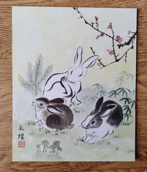 古玩字畫故宮博物院彩繪畫家專攻十二生肖繪畫大師張永權生肖兔拍賣,當前價格499元