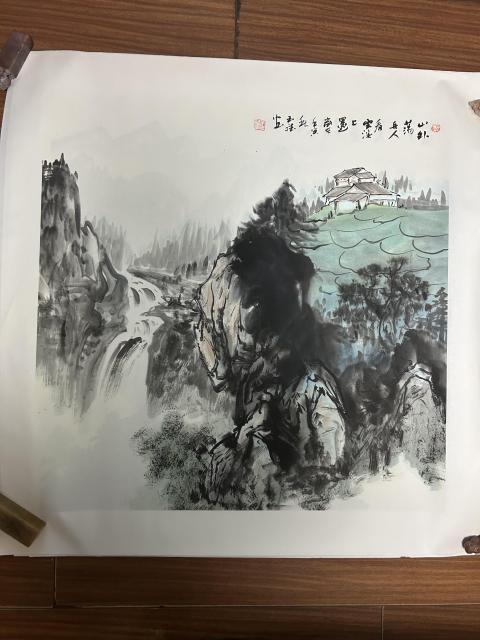 古玩字畫(huà)朱玉斌精品斗方山水拍賣,當(dāng)前價(jià)格450元