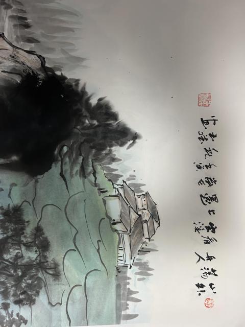 古玩字畫(huà)朱玉斌精品斗方山水拍賣,當(dāng)前價(jià)格450元