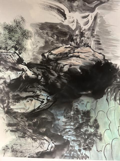 古玩字畫(huà)朱玉斌精品斗方山水拍賣,當(dāng)前價(jià)格450元