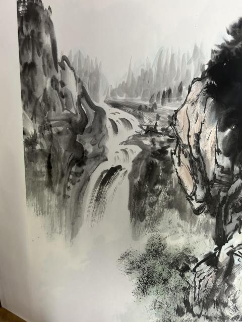 古玩字畫(huà)朱玉斌精品斗方山水拍賣,當(dāng)前價(jià)格450元