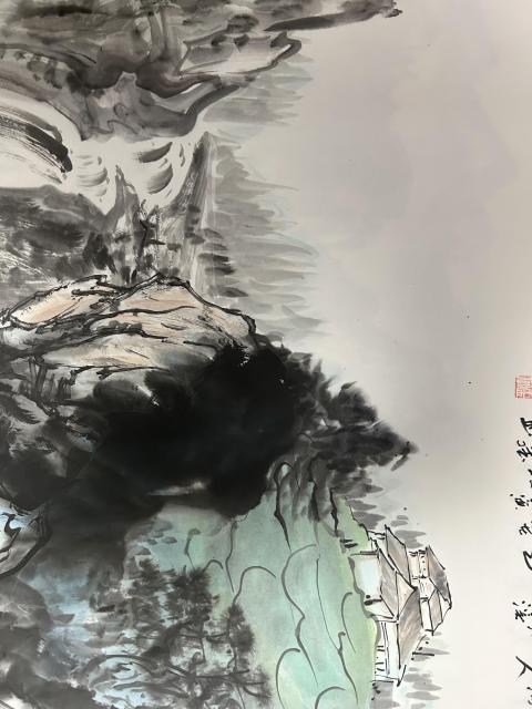 古玩字畫(huà)朱玉斌精品斗方山水拍賣,當(dāng)前價(jià)格450元