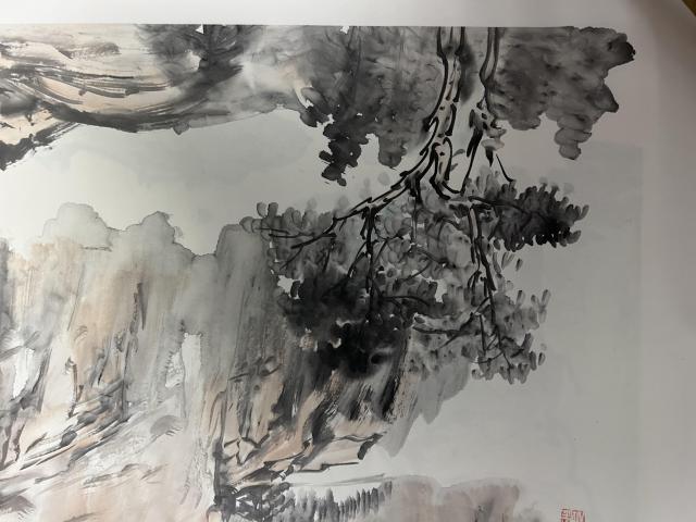 古玩字畫朱玉斌精品斗方山水拍賣，當(dāng)前價(jià)格455元