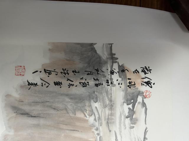 古玩字畫朱玉斌精品斗方山水拍賣，當(dāng)前價(jià)格455元