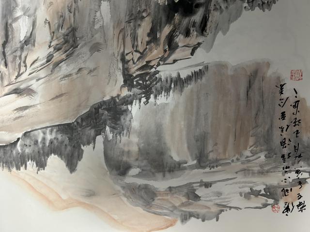 古玩字畫朱玉斌精品斗方山水拍賣，當(dāng)前價(jià)格455元