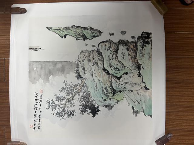 古玩字畫朱玉斌老師精品斗方《山水》拍賣,當(dāng)前價格450元
