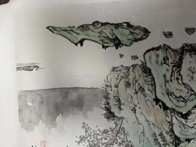 古玩字畫朱玉斌老師精品斗方《山水》拍賣,當(dāng)前價格450元