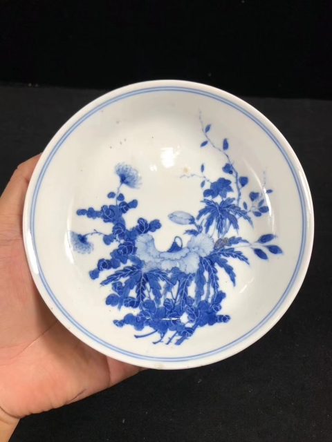 古玩陶瓷官窯 大清光緒 青花秋葵紋小碟拍賣，當前價格5800元