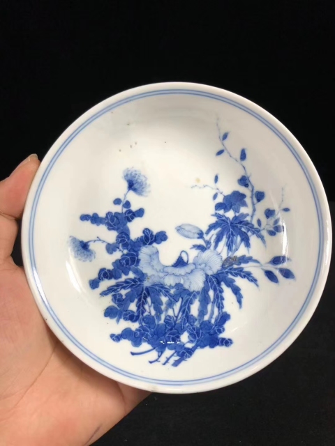 古玩陶瓷官窯 大清光緒 青花秋葵紋小碟拍賣，當前價格5800元
