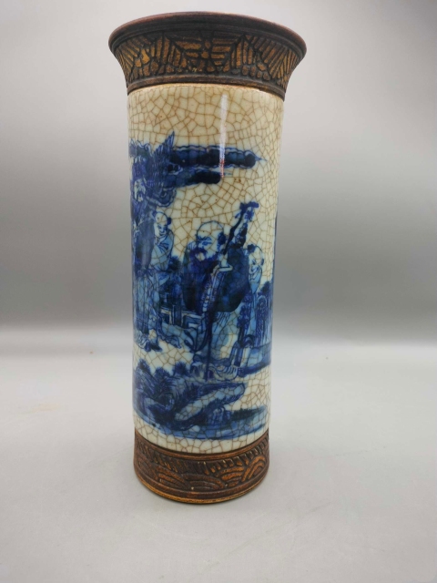古玩陶瓷哥釉***青花人物故事紋花觚拍賣,當(dāng)前價(jià)格8500元