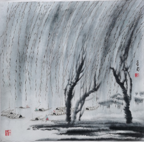 古玩字畫黃格勝入室弟子著名山水畫家董孝明寫意山水斗方拍賣,當(dāng)前價(jià)格499元