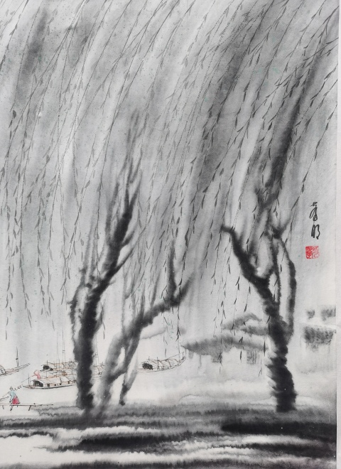古玩字畫黃格勝入室弟子著名山水畫家董孝明寫意山水斗方拍賣,當(dāng)前價(jià)格499元
