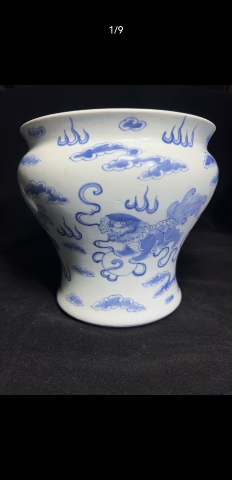 古玩陶瓷清光緒青花獅子繡球圖罐拍賣，當前價格6300元
