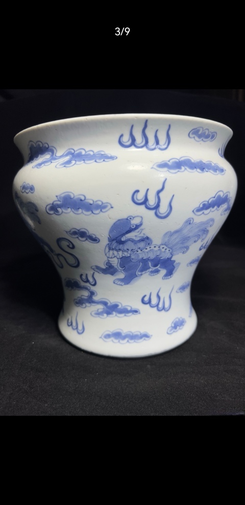 古玩陶瓷清光緒青花獅子繡球圖罐拍賣，當前價格6300元