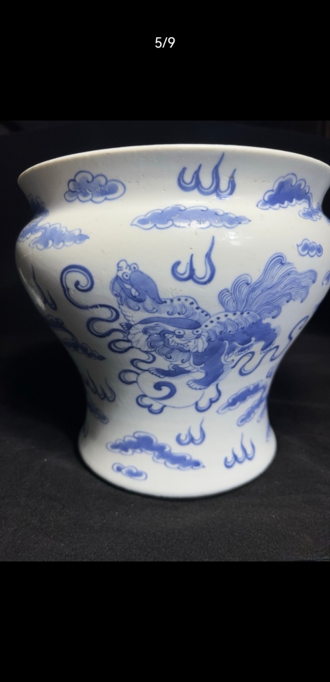 古玩陶瓷清光緒青花獅子繡球圖罐拍賣，當前價格6300元