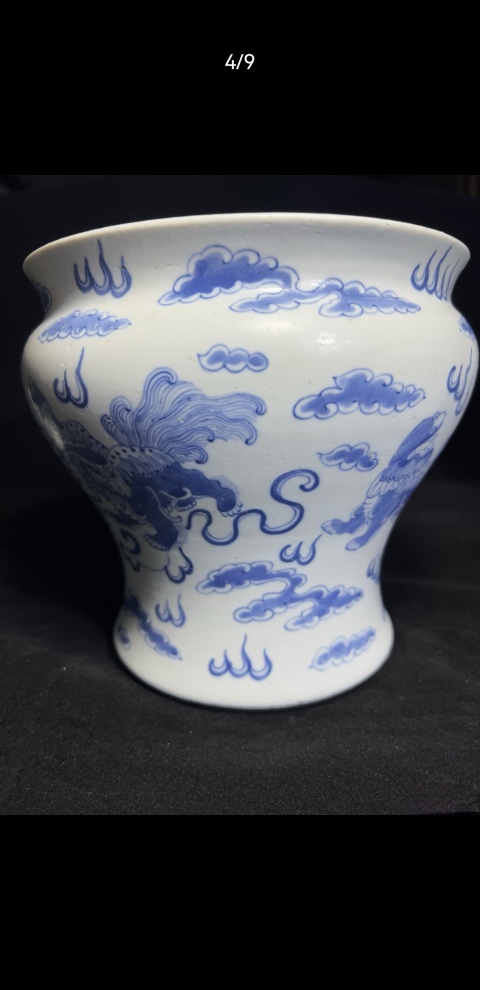 古玩陶瓷清光緒青花獅子繡球圖罐拍賣，當前價格6300元