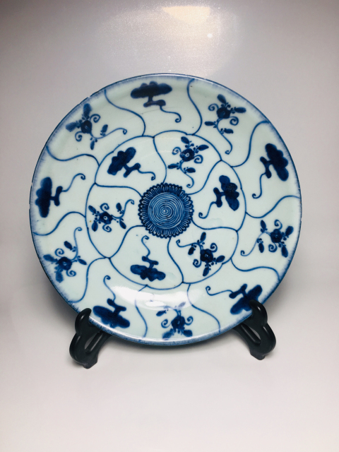 古玩陶瓷雍正青花靈芝紋盤拍賣,當前價格888元