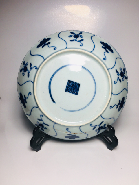 古玩陶瓷雍正青花靈芝紋盤拍賣,當前價格888元