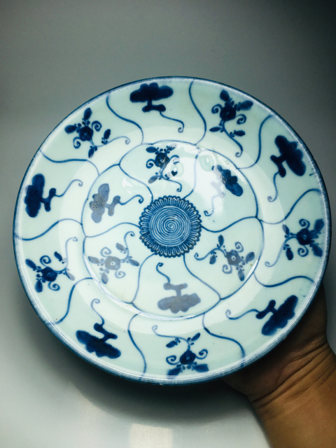 古玩陶瓷雍正青花靈芝紋盤拍賣,當前價格888元