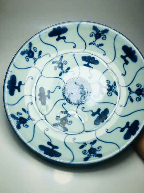 古玩陶瓷雍正青花靈芝紋盤拍賣,當前價格888元