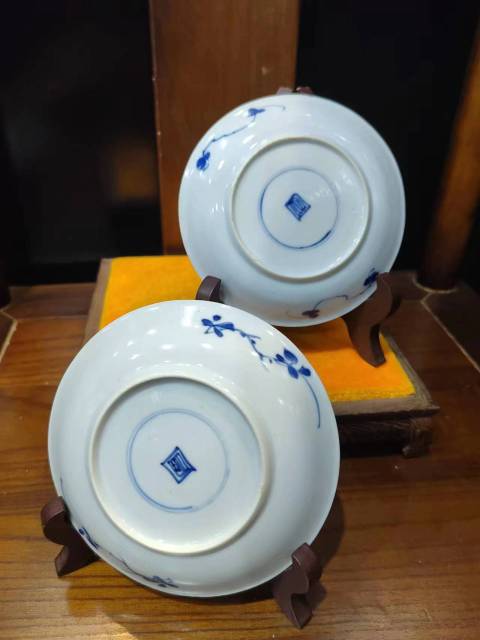 古玩陶瓷清康熙進京趕考青花盤一對拍賣，當前價格3008元