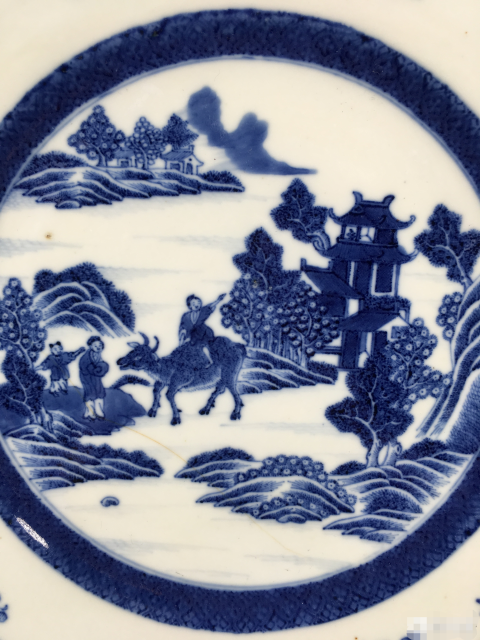 古玩陶瓷乾隆 青花開窗童子牧牛紋折沿花口盤拍賣,當(dāng)前價(jià)格1999元
