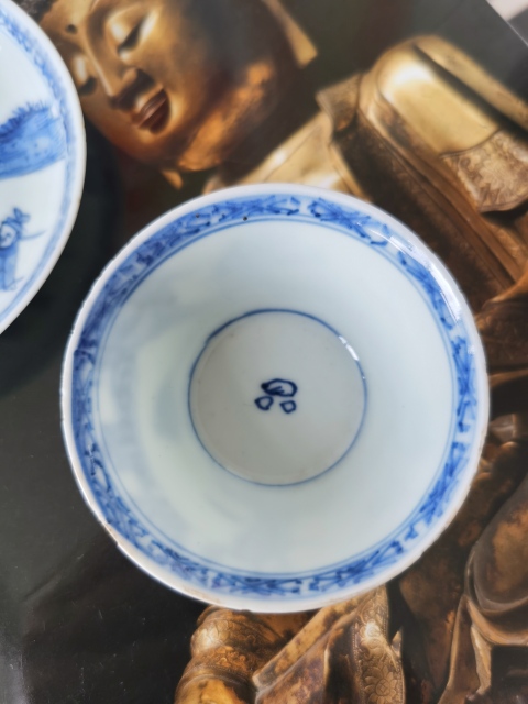 古玩陶瓷清早期青花刀馬人物杯碟一套拍賣,當前價格4600元