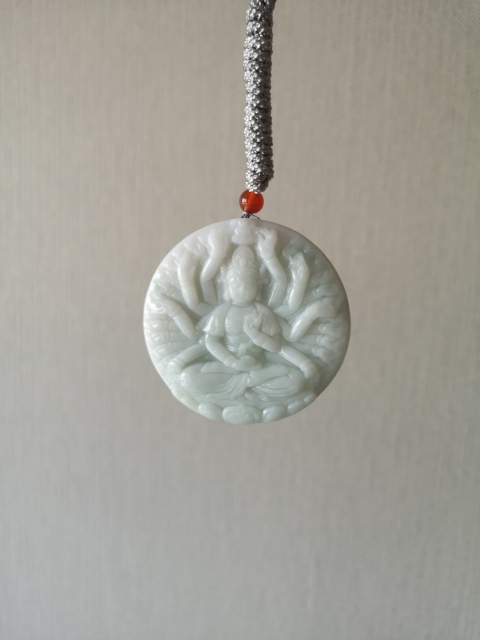 古玩玉器天然翡翠雙面雕“千手觀音”牌拍賣,當前價格680元