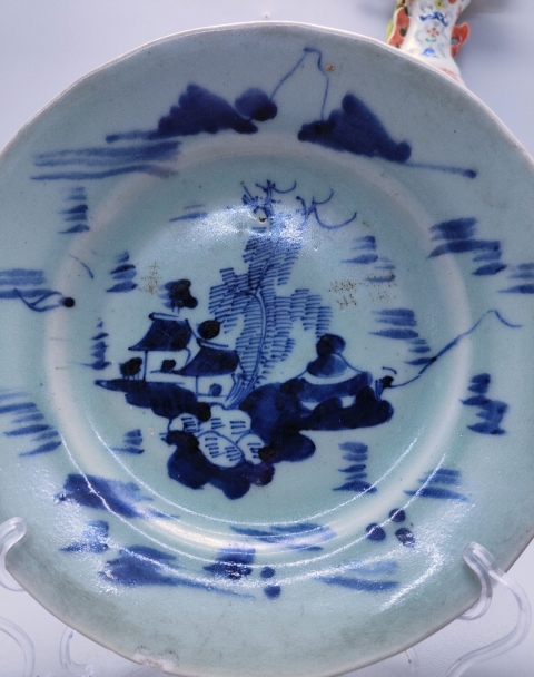 古玩陶瓷豆青釉青花山水紋盤拍賣,當前價格1698元