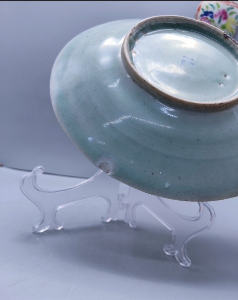古玩陶瓷豆青釉青花山水紋盤拍賣,當前價格1698元