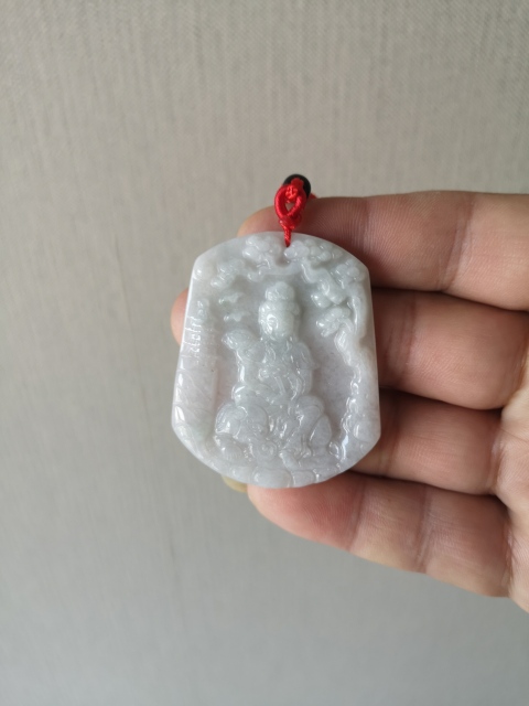 古玩玉器天然翡翠雕“文殊菩薩”牌拍賣,當前價格398元