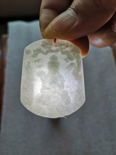 古玩玉器天然翡翠雕“文殊菩薩”牌拍賣,當前價格398元