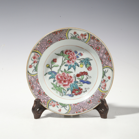 古玩陶瓷清雍正·粉彩花卉紋折沿盤拍賣，當前價格2999元