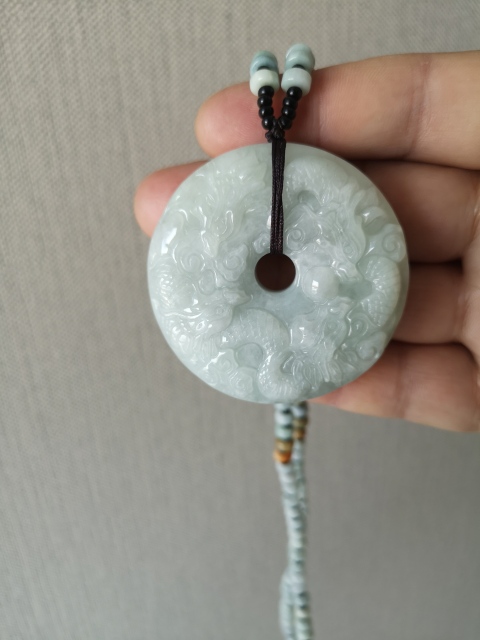 古玩玉器天然翡翠雕“龍紋”平安扣拍賣,當前價格1200元