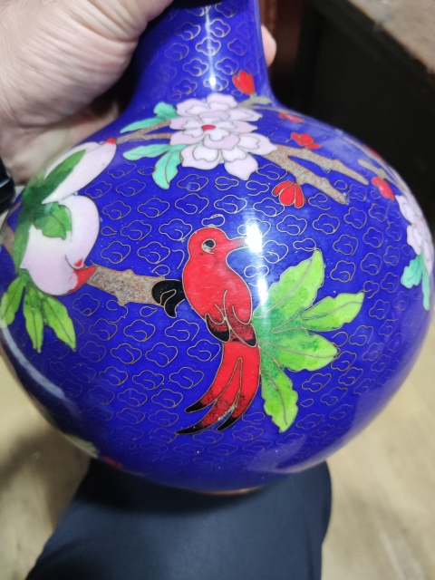 古玩雜項創匯期景泰藍掐絲琺瑯天球瓶一對拍賣，當前價格1688元