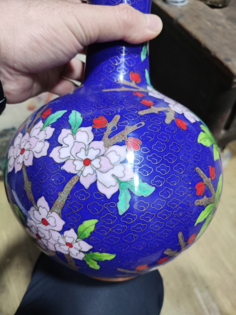 古玩雜項創匯期景泰藍掐絲琺瑯天球瓶一對拍賣，當前價格1688元