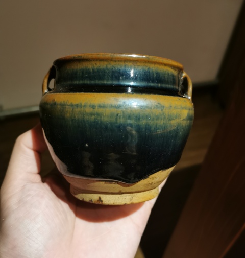 古玩陶瓷明末清初?窯變釉雙系罐拍賣,當前價格960元