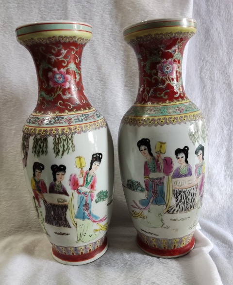 古玩陶瓷粉彩仕女圖盤口瓶拍賣,當前價格1888元
