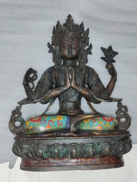 古玩雜項紫銅掐絲琺瑯彩度母像拍賣，當前價格1886元