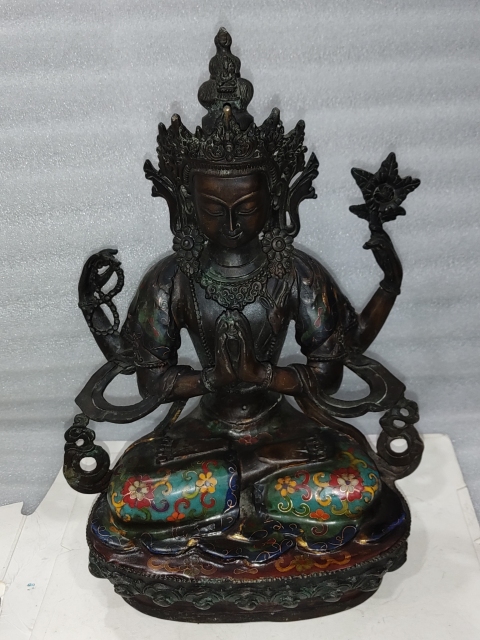 古玩雜項紫銅掐絲琺瑯彩度母像拍賣，當前價格1886元